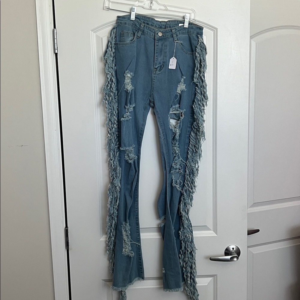 Fringe Distressed Denim Jeans